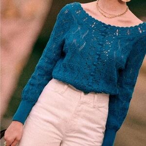 Sezane Anika Jumper - Elegant Teal Lace Sweater Sz Small 🦋